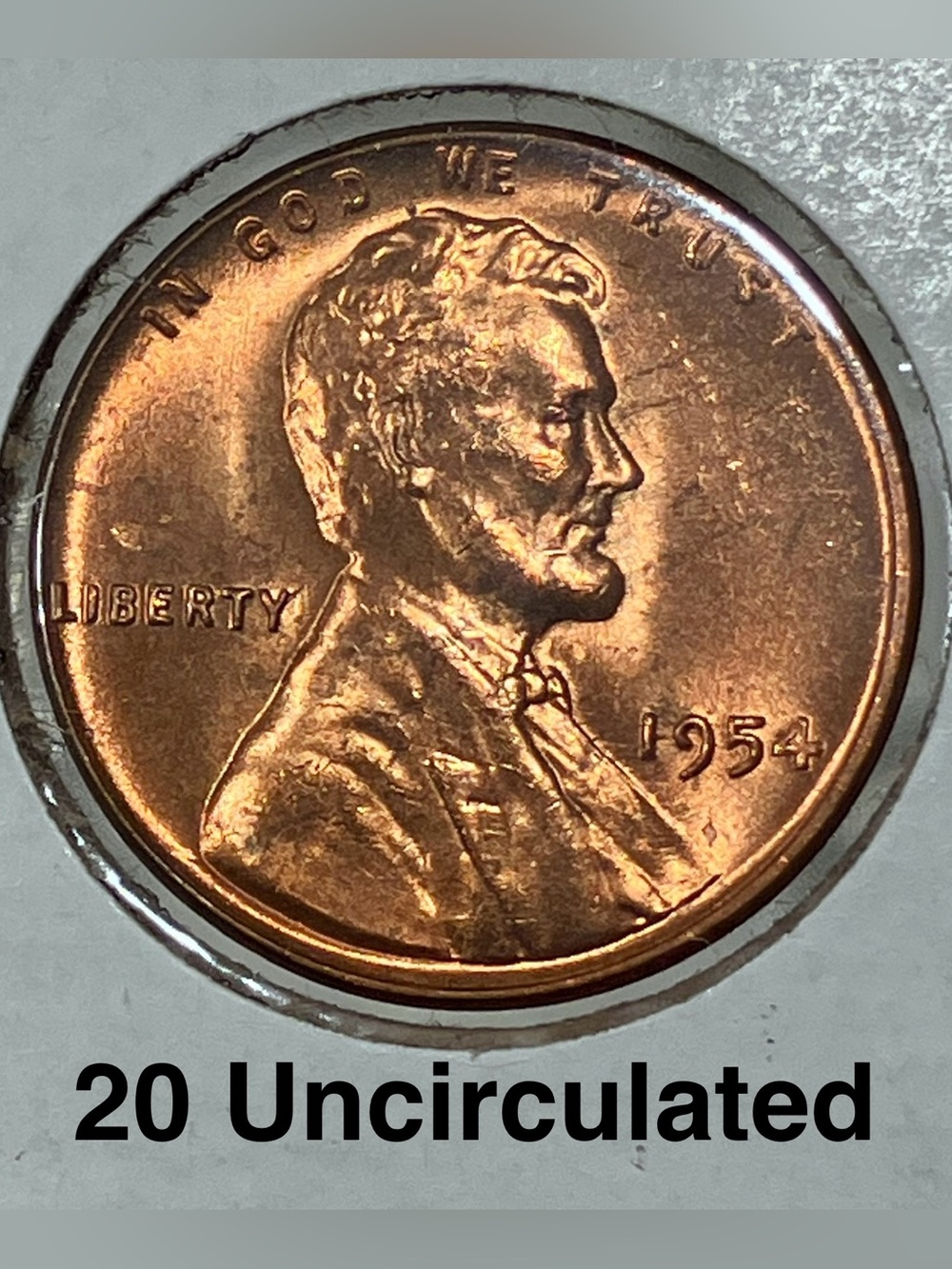 20 Unc. 1954 LINCOLN WHEAT PENNIES / From Original BANK ROLLS / Reddish Orange